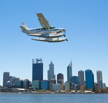 Seaplane overhead Perth City