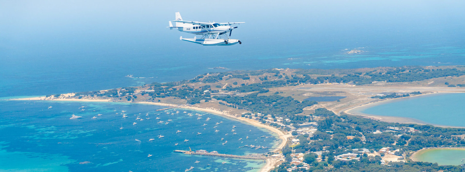 Seaplane flying over Rottnest Island